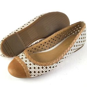PRICE DROP: Sperry Clara Leather Cap-Toe Rattan Cane Weave Ballet Flat White/Tan
